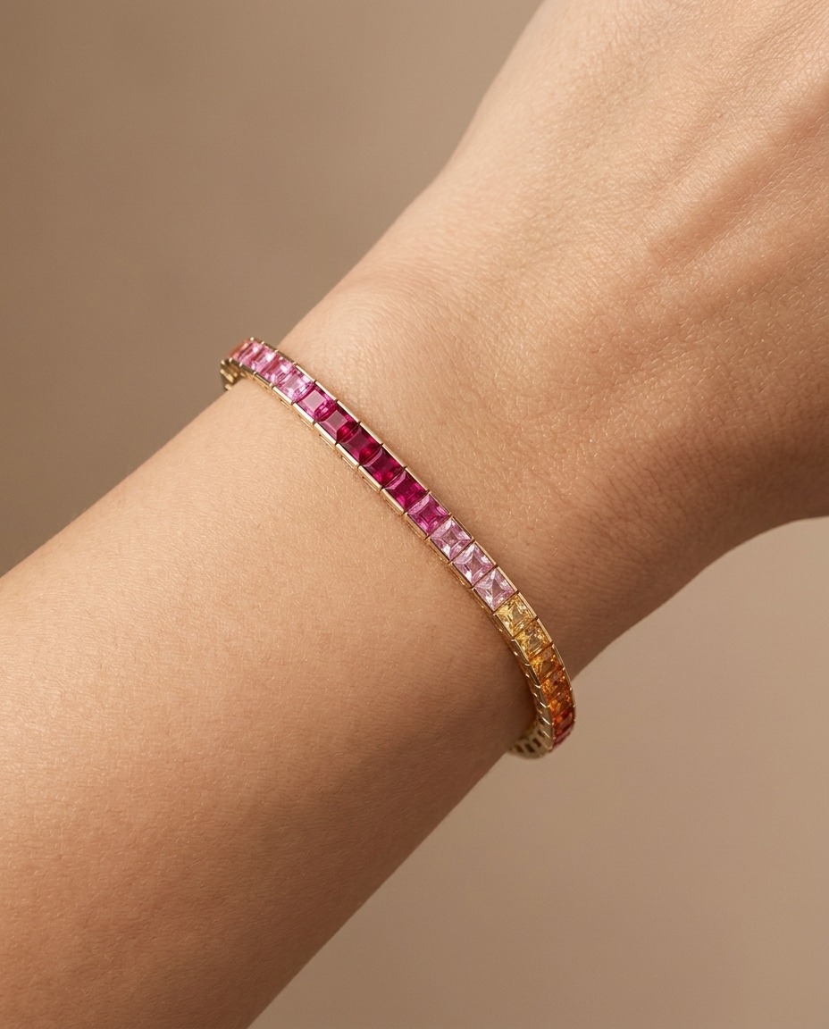 Rainbow Bracelet Synthetic Stones in Yellow Gold on model