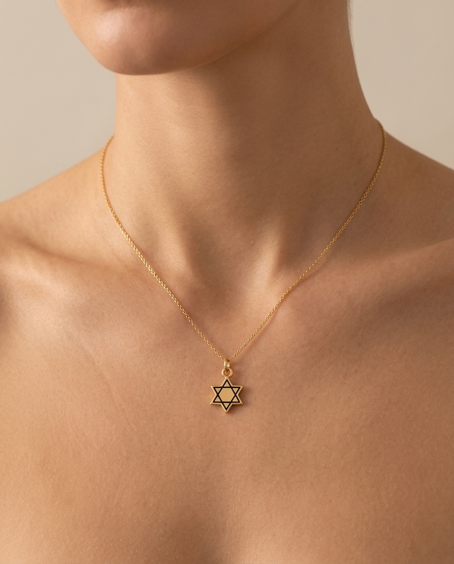 Star of David Pendant in Yellow Gold on model