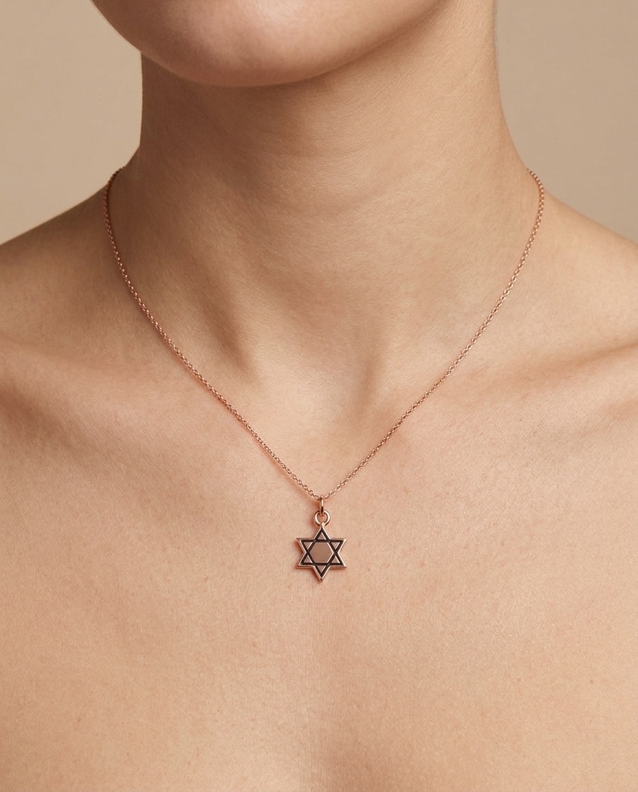 Star of David Pendant in Rose Gold on model