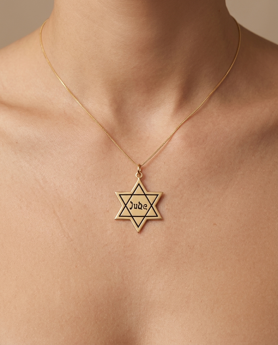Star of David Pendant in Yellow Gold on model