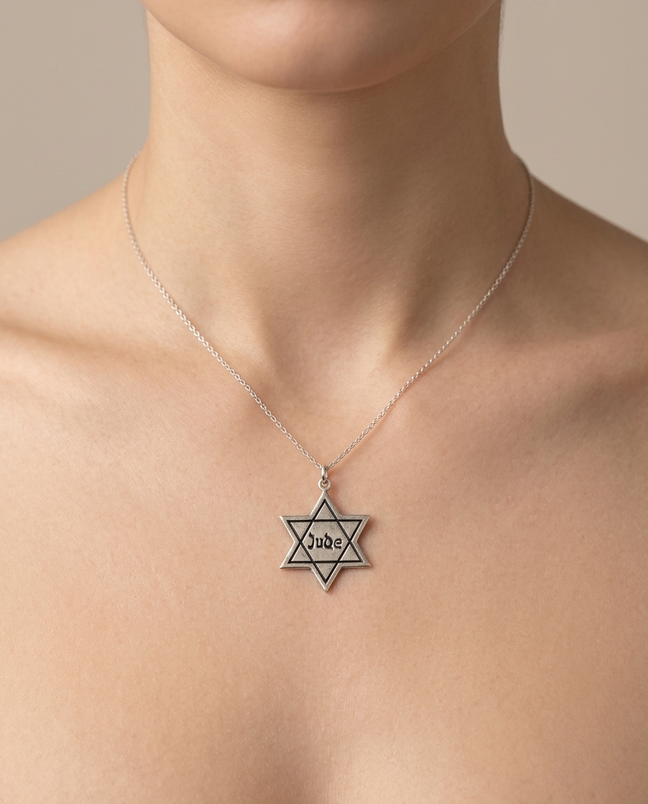 Star of David Pendant in White Gold on model