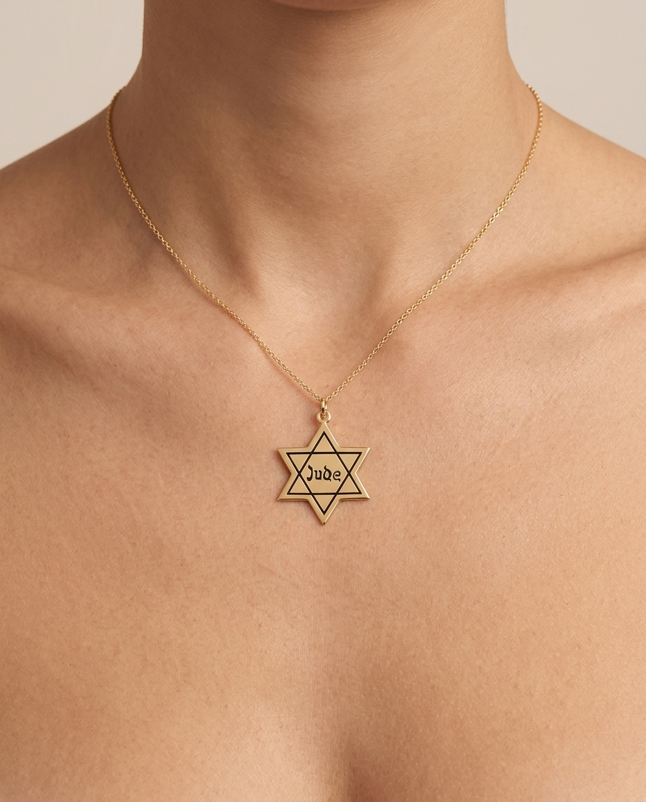 Star of David Pendant in Yellow Gold on model