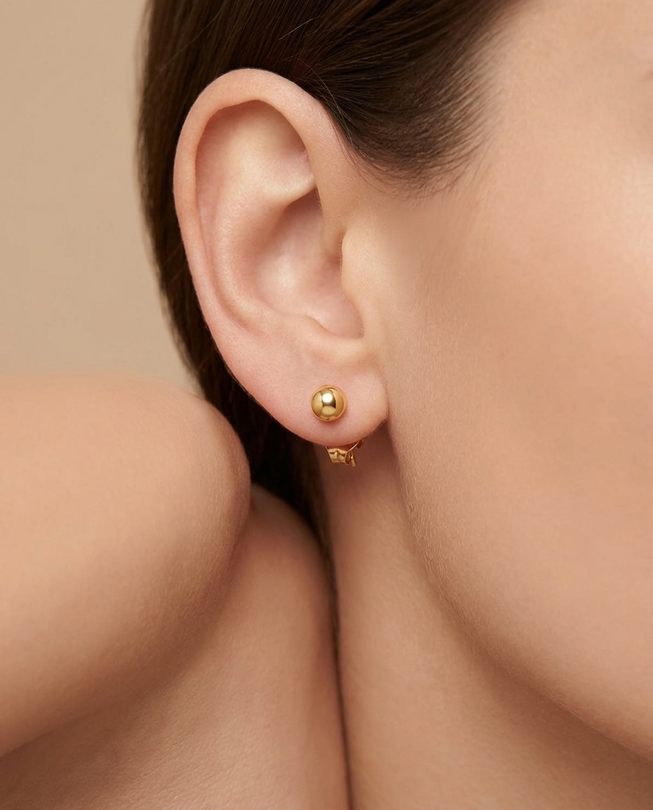 Ball Earring in Yellow Gold on model