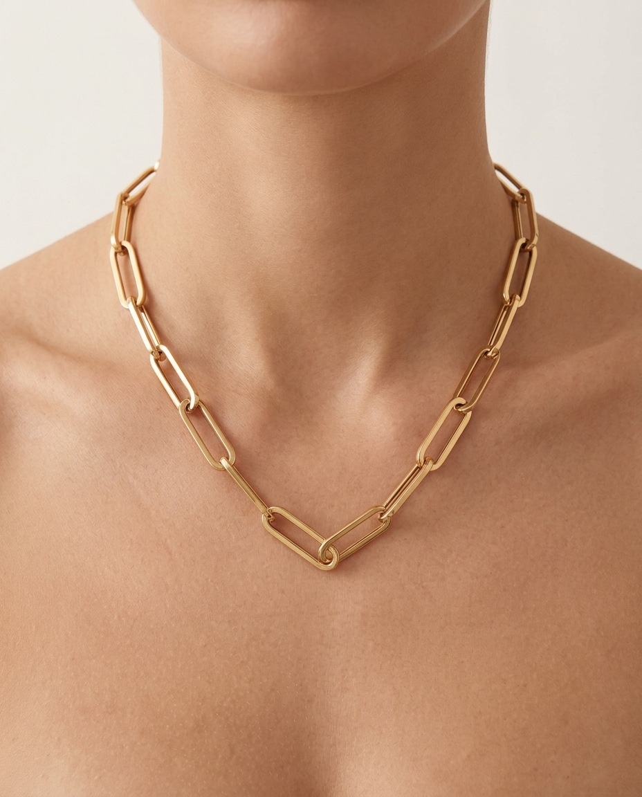 14KT Gold Paperclip Necklace view 2
