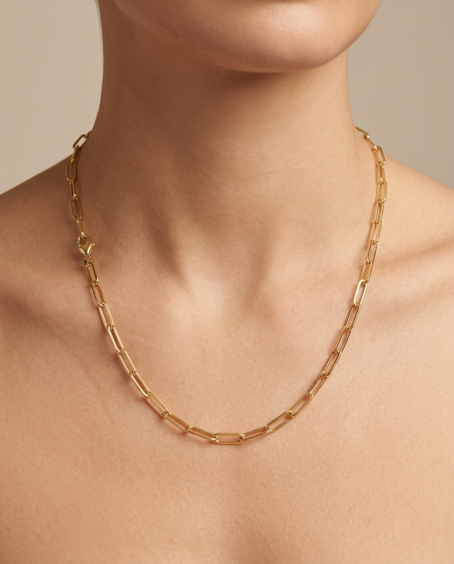14KT Gold Paperclip Braclet on model