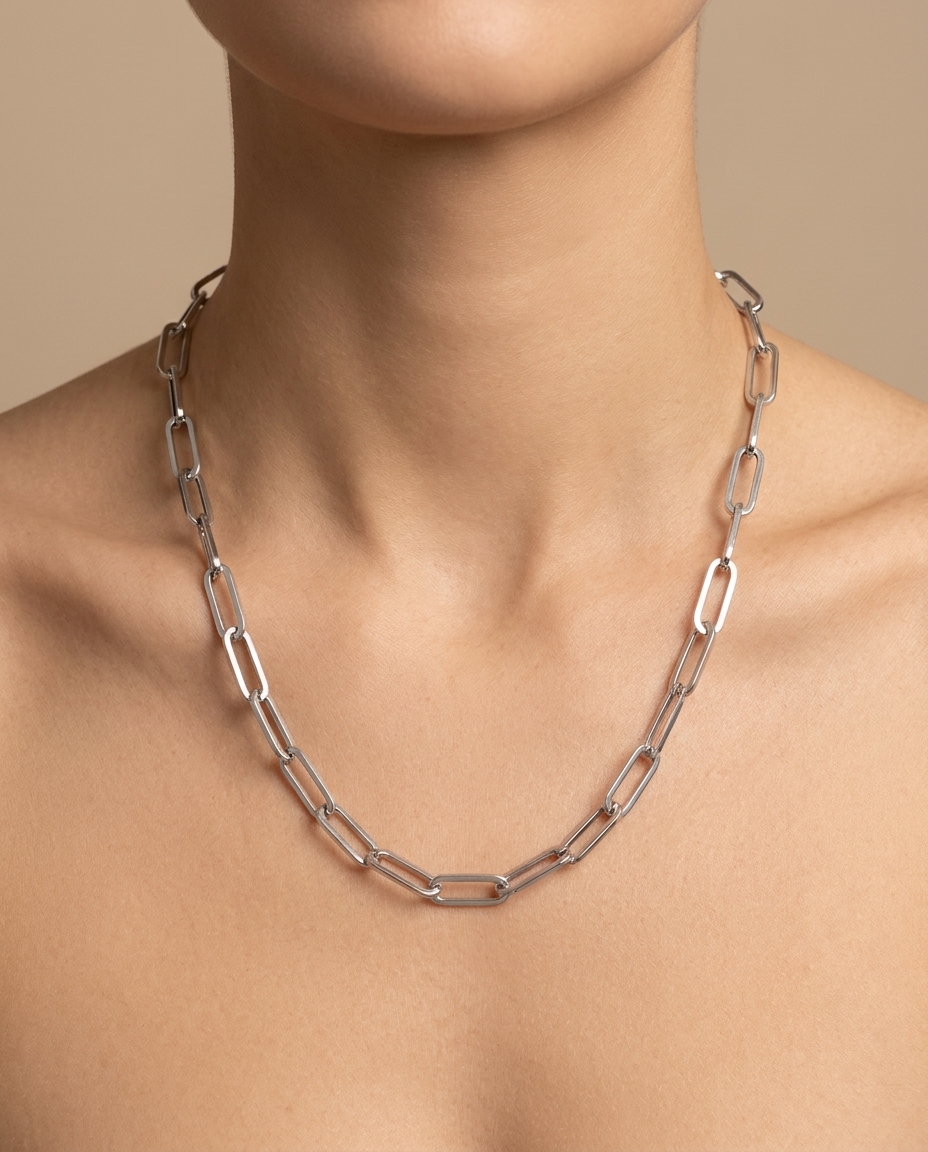 14KT White Gold Paperclip Necklace view 2