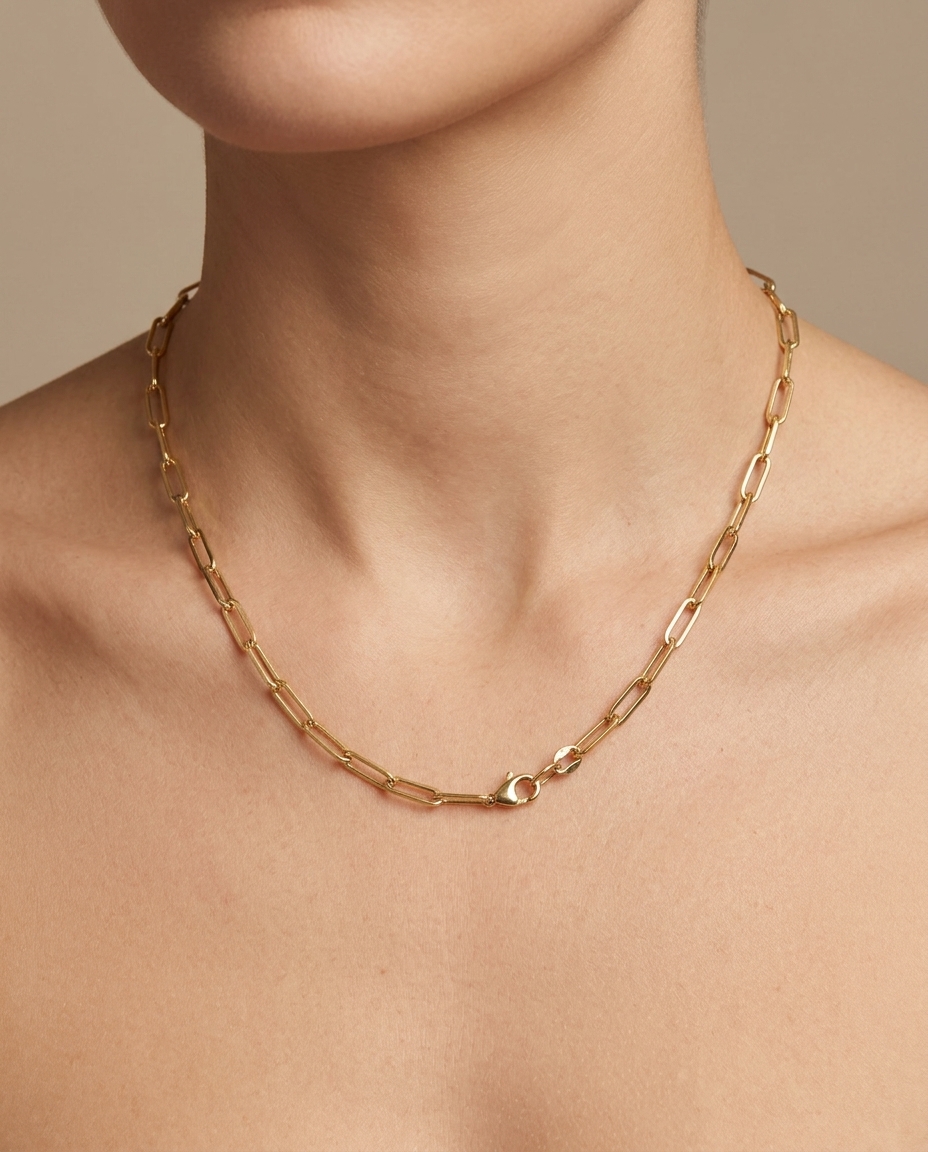 14KT Gold Paperclip Braclet on model
