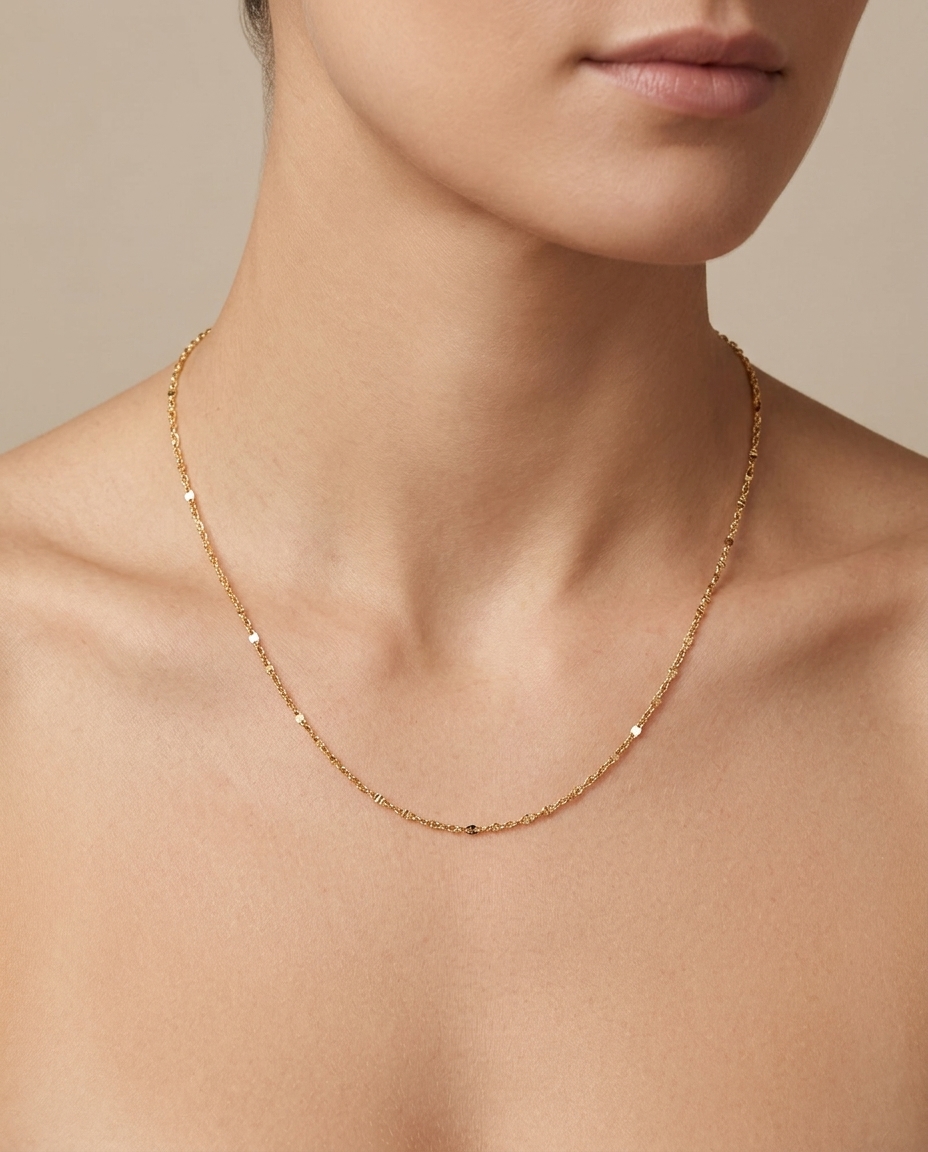 14KT Gold Flat Paperclip Necklace view 2