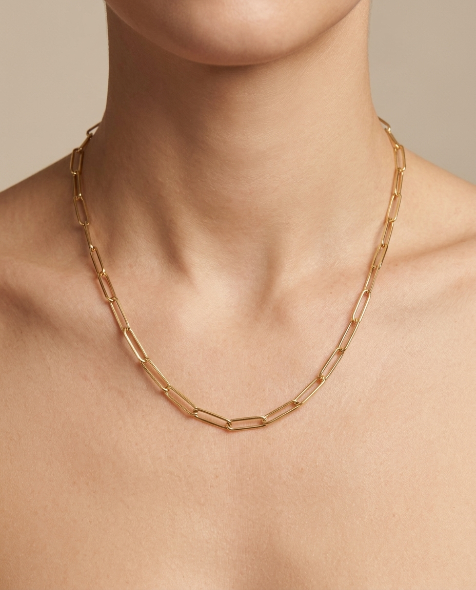 14KT Gold Flat Paperclip Chain Necklace view 2