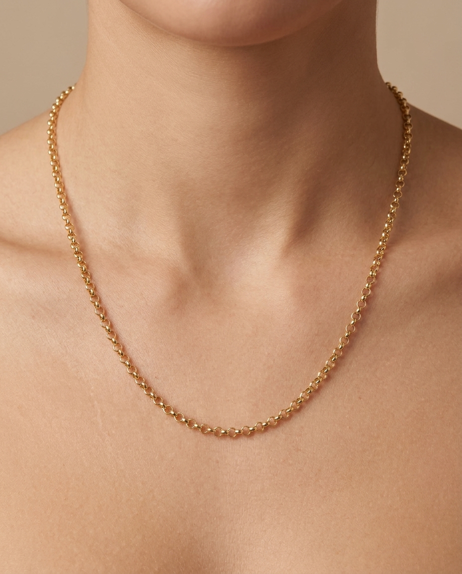 14KT Gold Round Cable Chain Necklace view 2