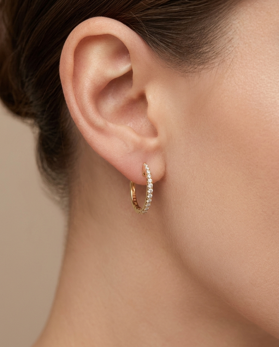 Diamond Huggies Earrings on model