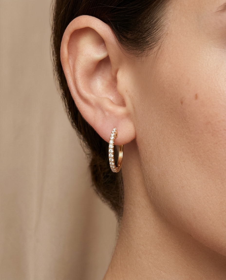Diamond Huggies Earrings on model