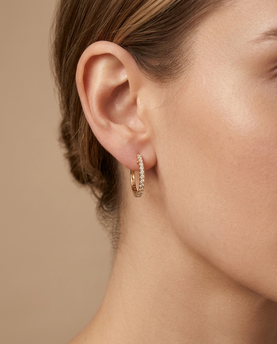 Diamond Huggies Earrings on model