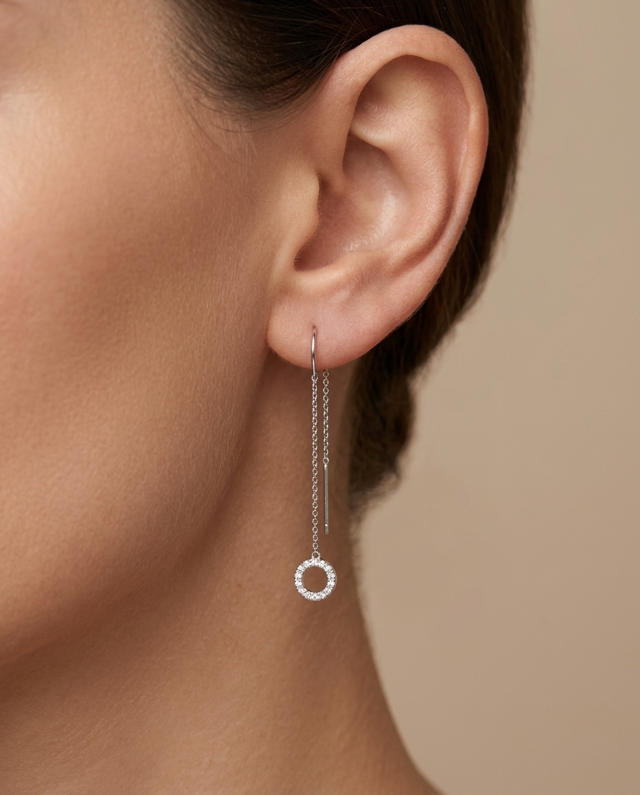14KT White Gold Diamond Earring on model