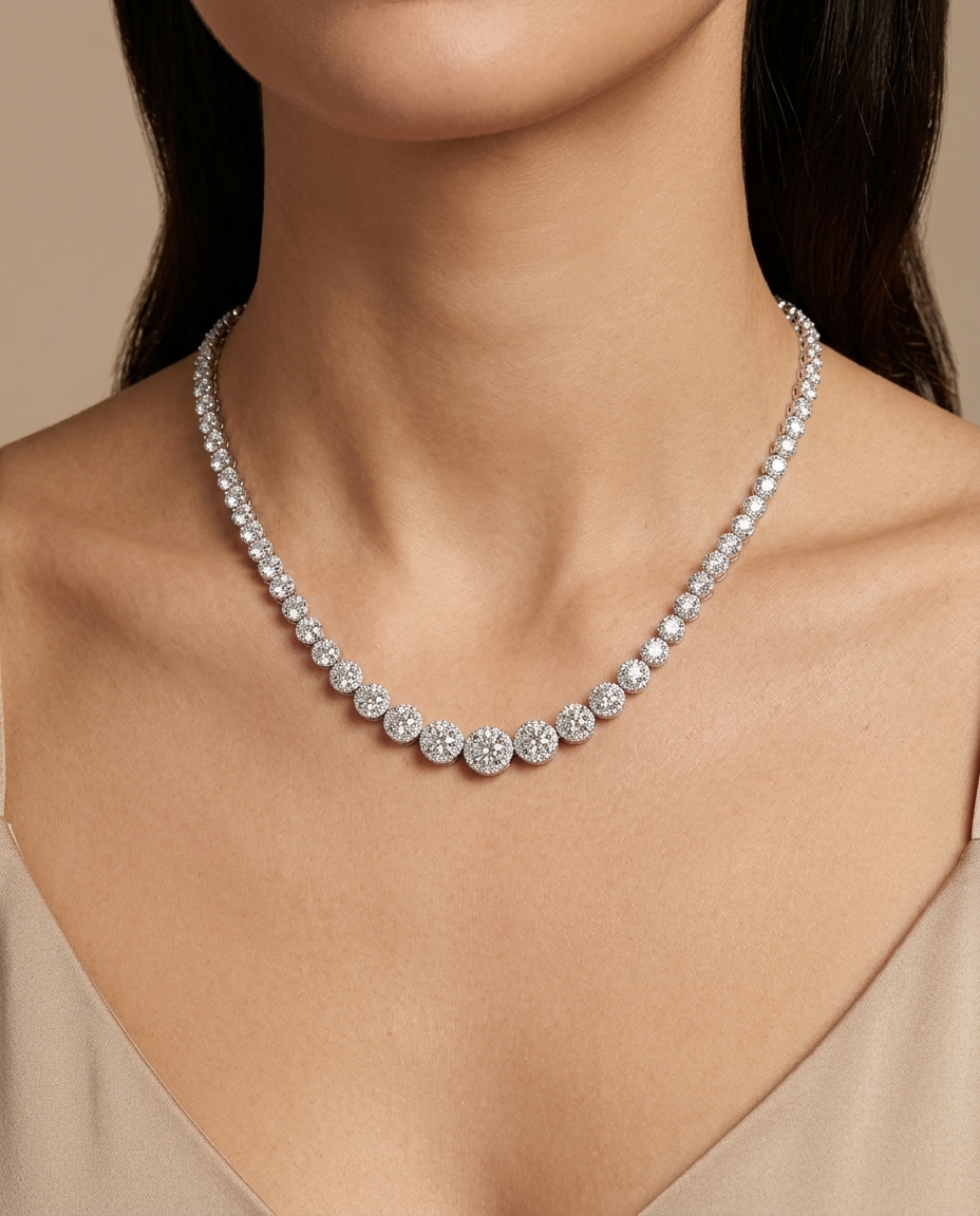 14KT Gold Diamonds Buttercup Graduated Necklace on model