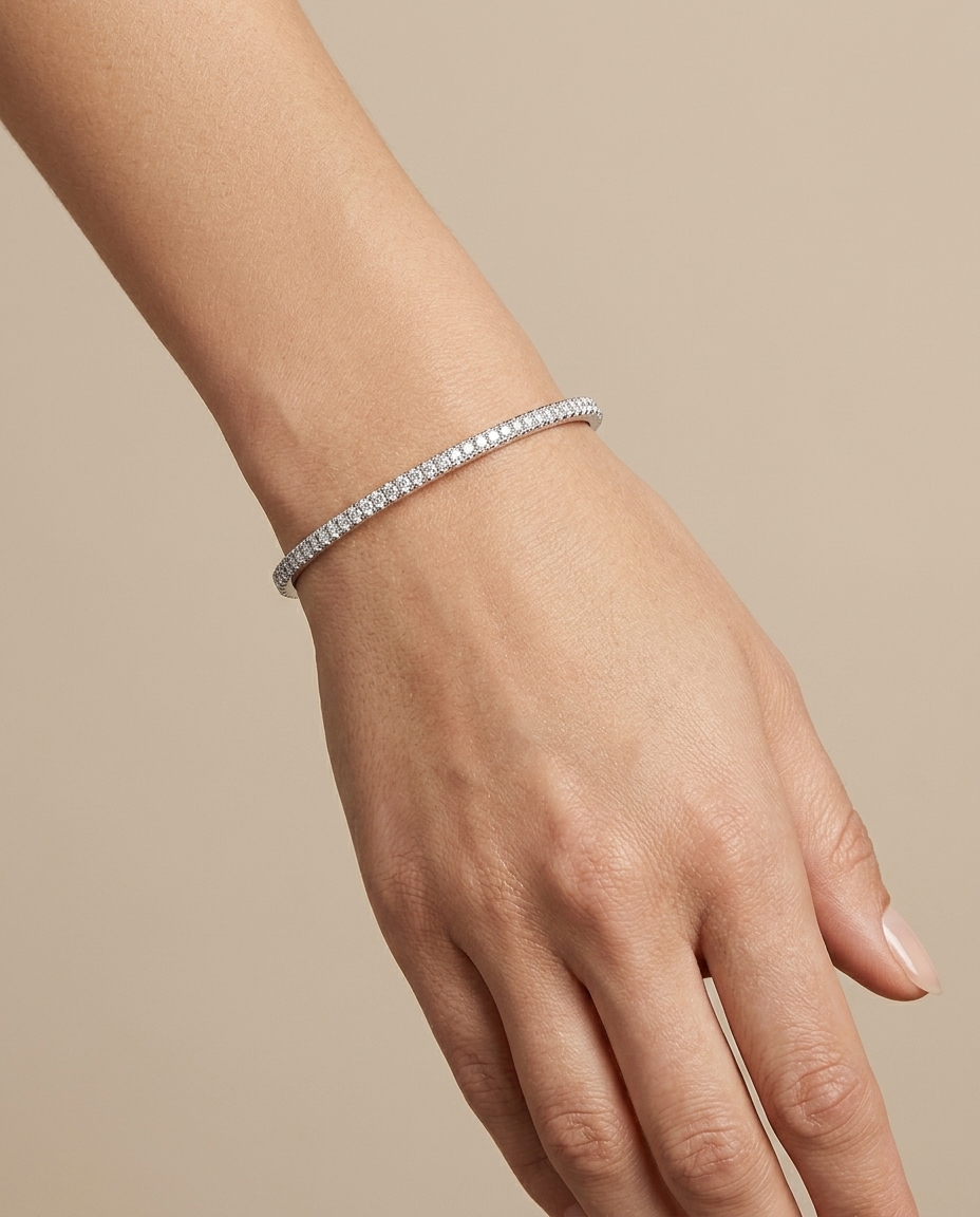 14KT Italian White Gold Diamond Flexible Bangle view 2