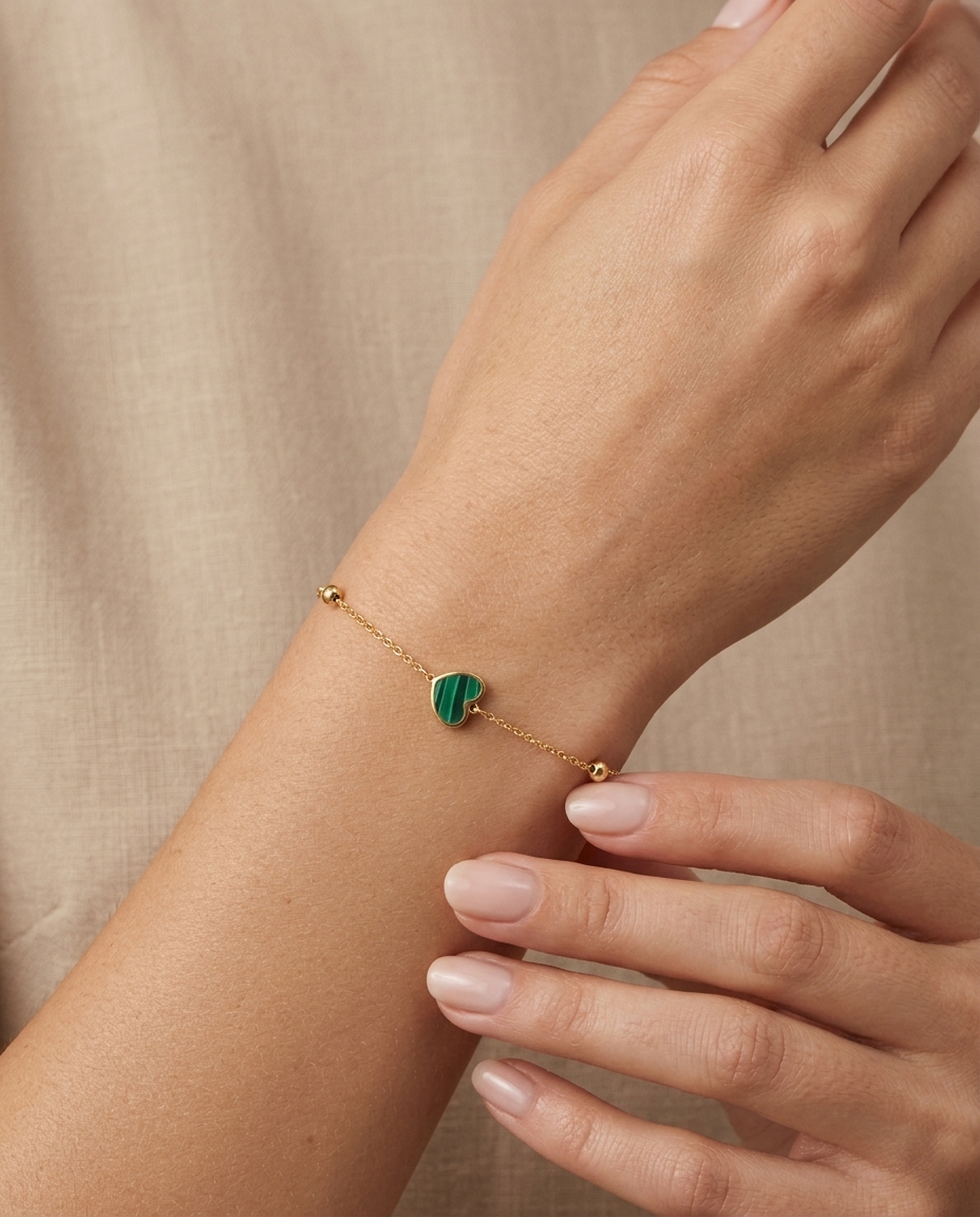 14KT Yellow Gold Malachite Van Cleef Bracelet 7" view 2