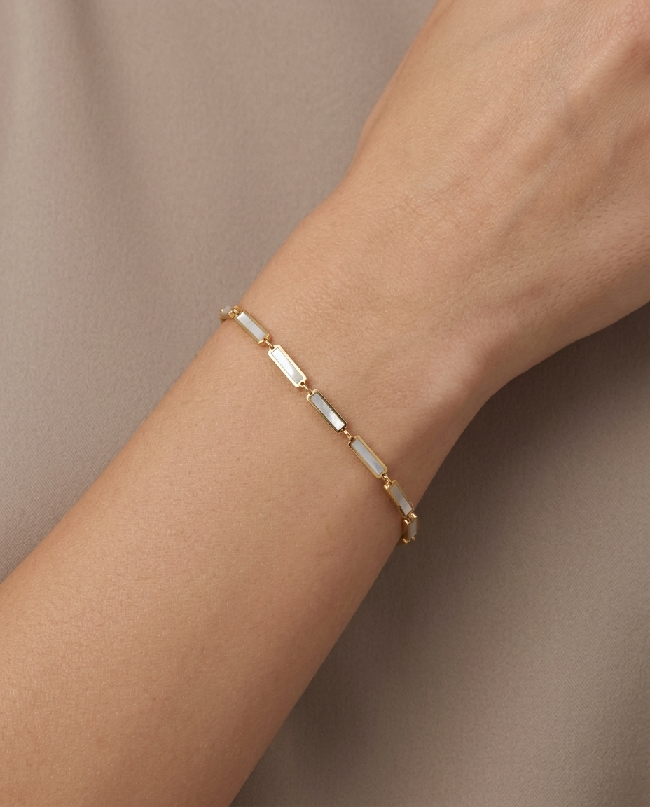 14KT Gold Mother of Pearl Bracelet on model