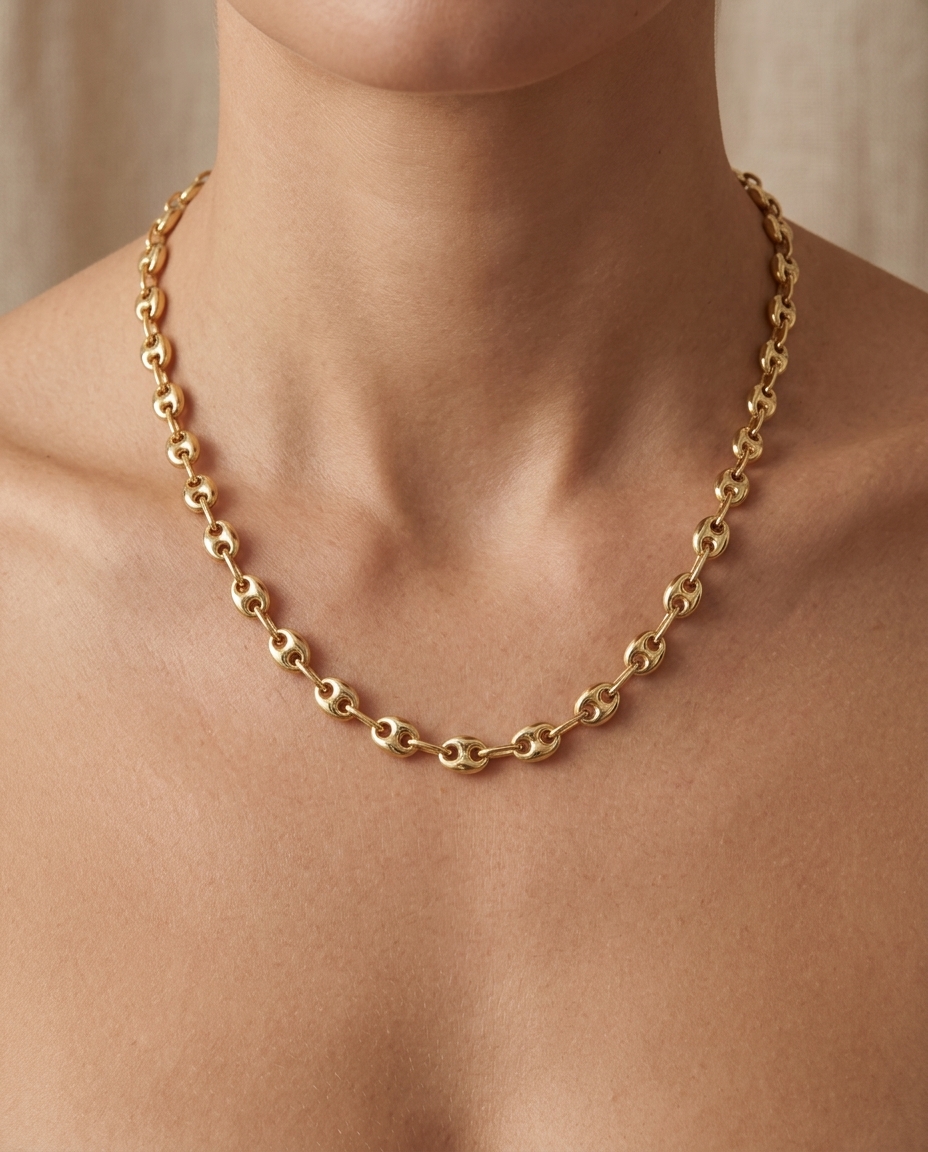 14KT Gold Hollow Puff Mariner Necklace view 2