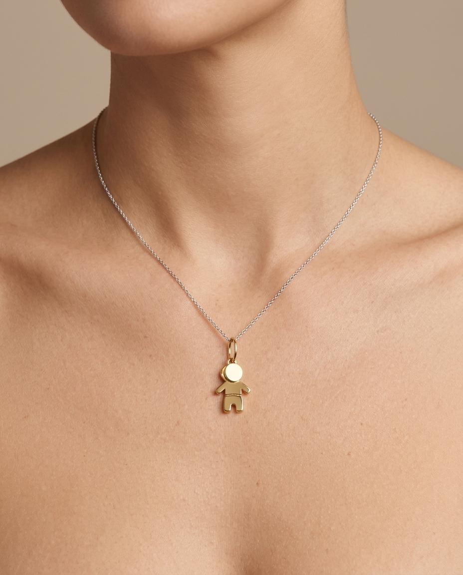 14KT Yellow Gold Boy Design Pendant on model