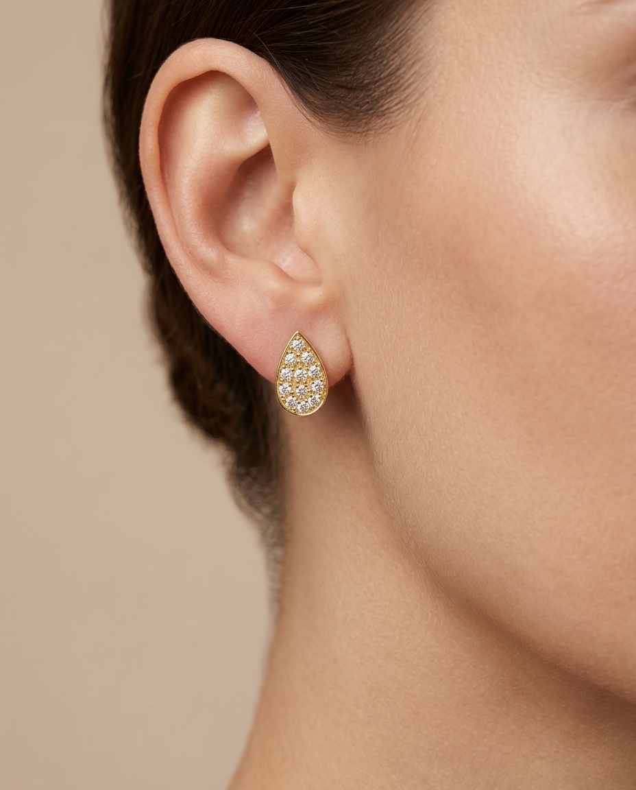 Diamond Pear Shape Ear Studs view 2