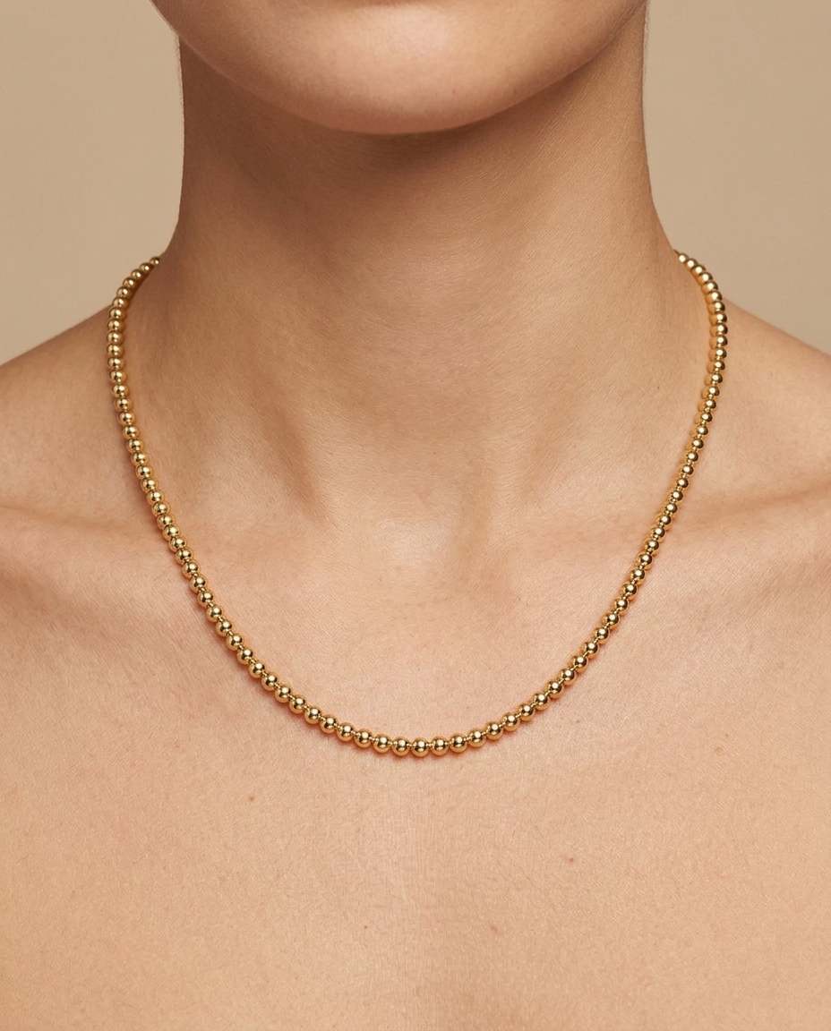 14KT Yellow Gold Ball Necklace on model