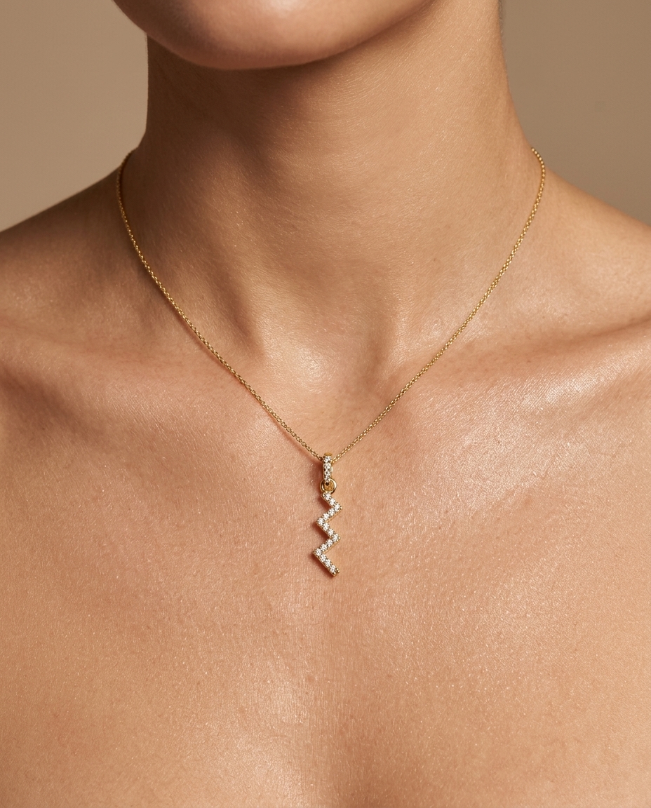 14KT Gold Zipzap Pendant with Diamonds on model