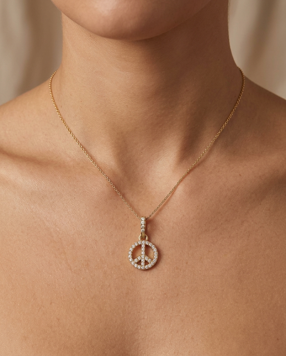 14KT Gold Diamond Peace Pendant view 2