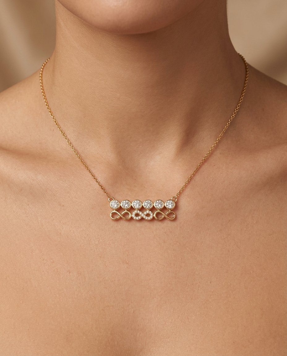 14KT Diamond Infinity Bar Pendant Necklace view 2