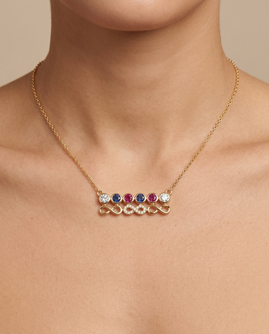 14KT Diamond Infinity Bar Pendant Necklace on model