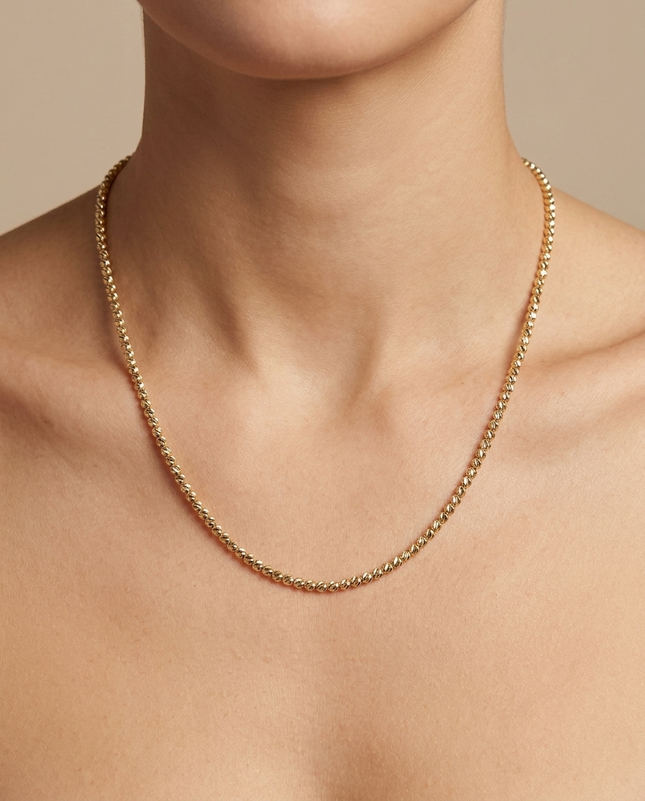 14KT Yellow Gold Diamond Cut Beads Necklace view 2