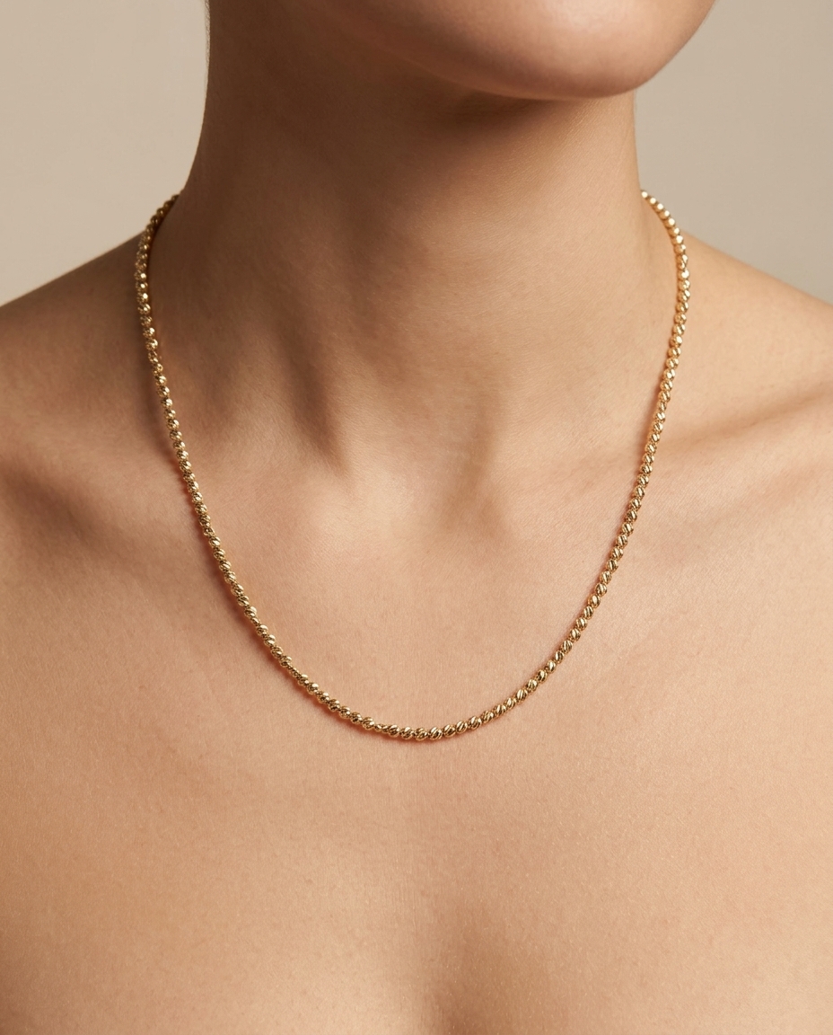 14KT Yellow Gold Diamond Cut Beads Necklace view 2