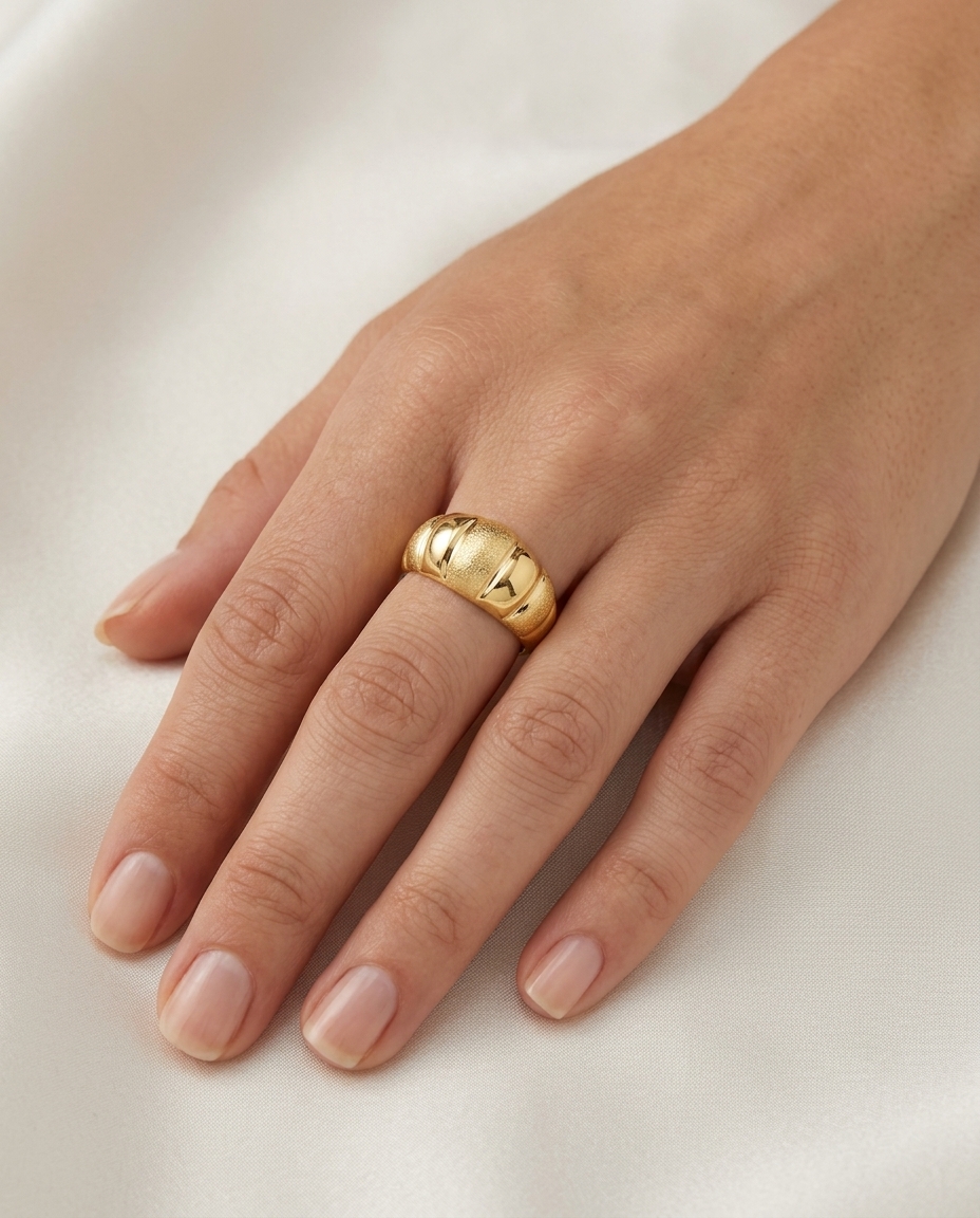 14KT Gold Crossaint Ring on model