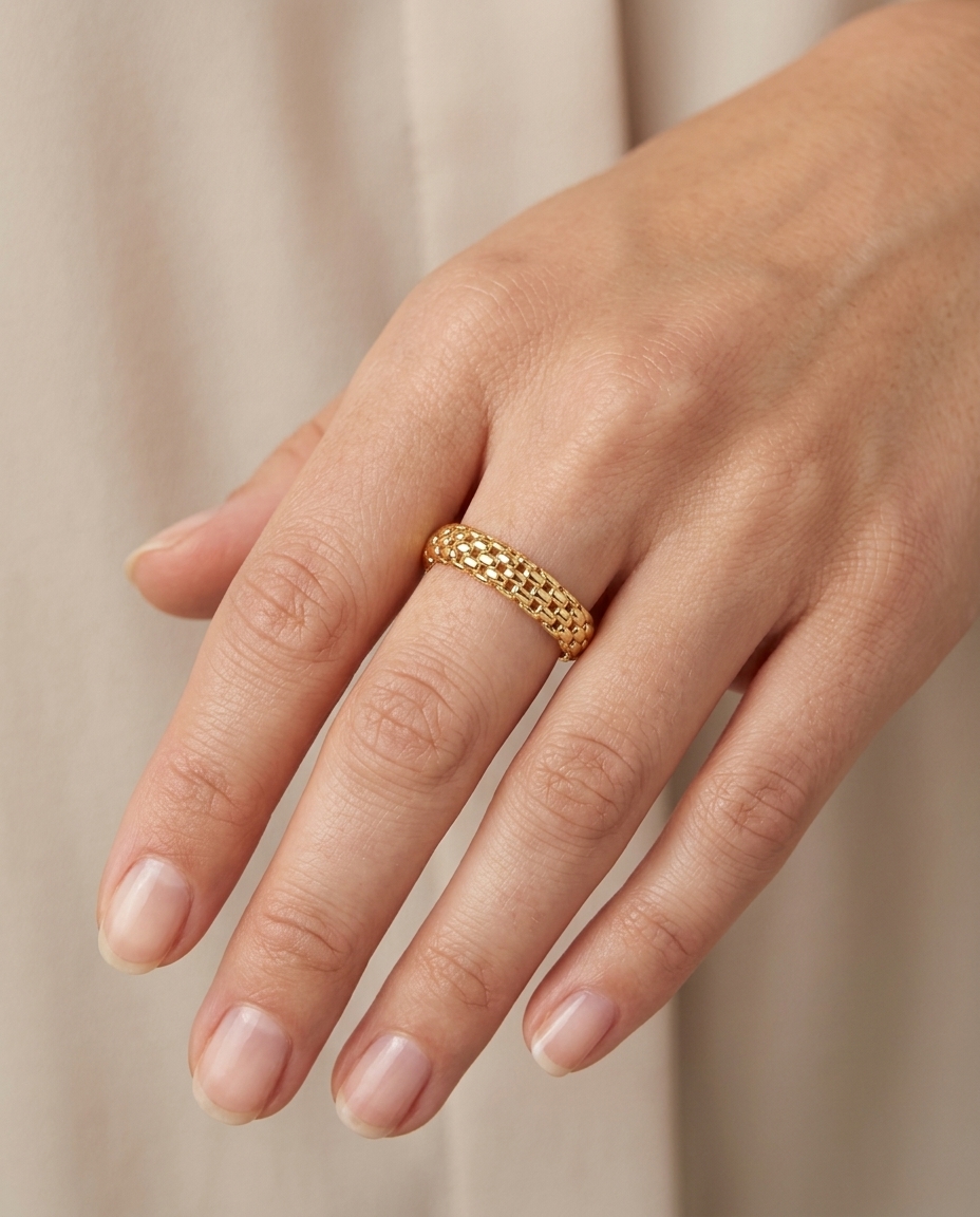 14KT Yellow Plain Gold Ring on model
