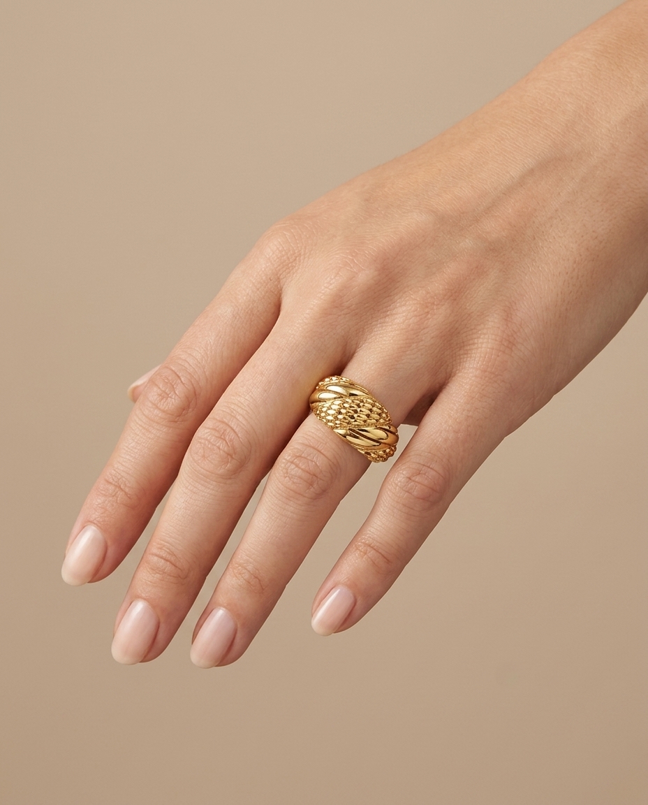 14KT Yellow Plain Gold Ridged Donut Ring view 2