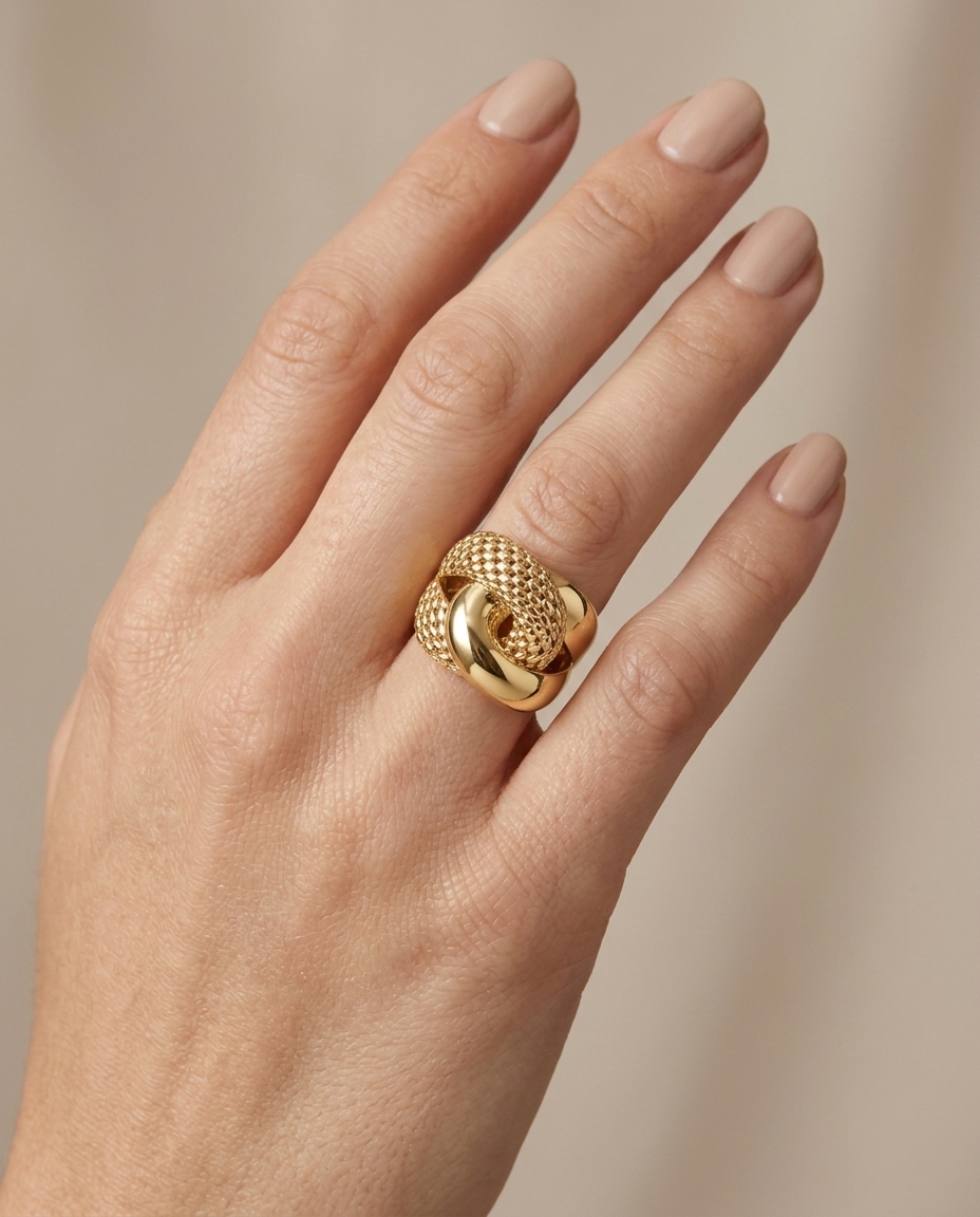 14KT Yellow Plain Gold Ring on model