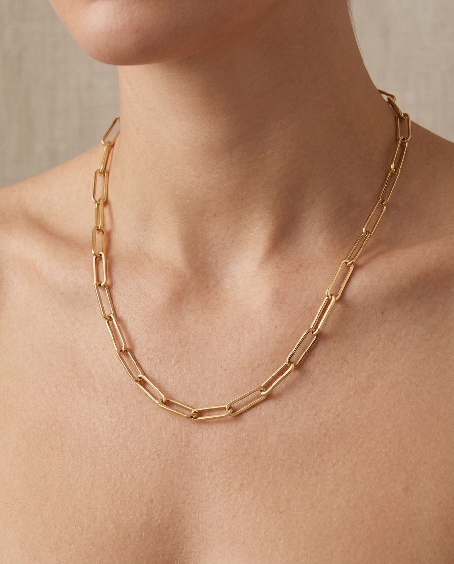 14KT Gold Paperclip Necklace view 2