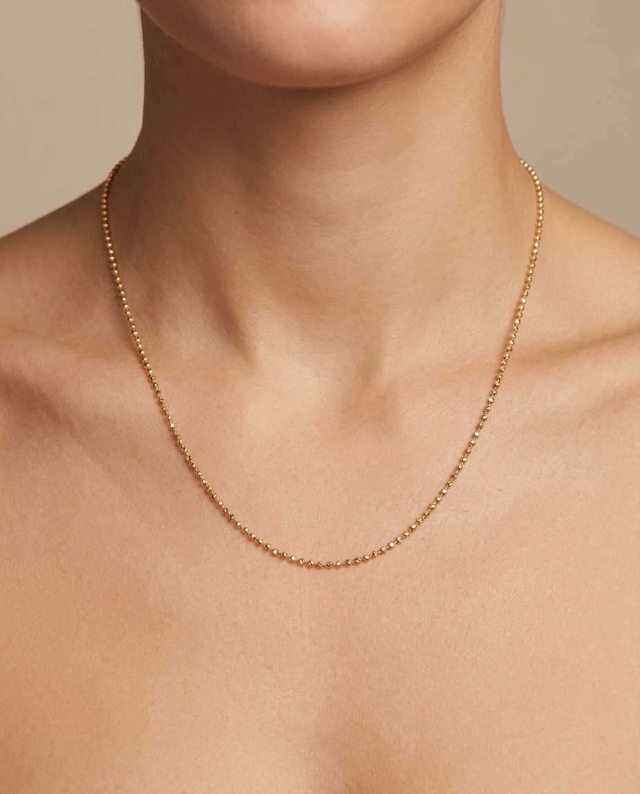 14KT Gold Diamond Cut Ball Chain Necklace view 2