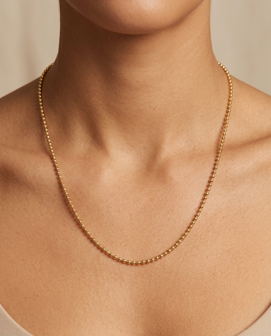 14KT Gold 1.3 MM Ball Chain Necklace view 2