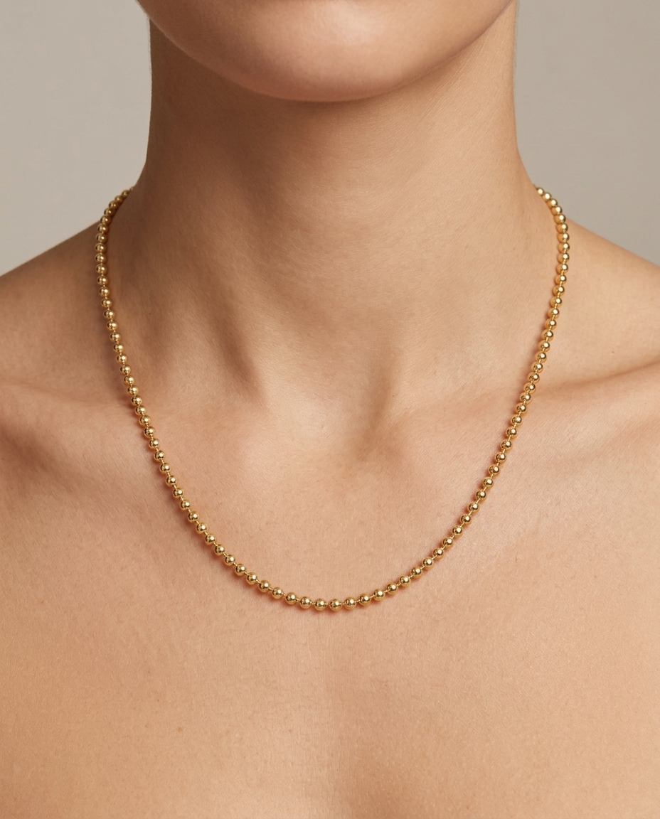 14KT Gold 1.3 MM Ball Chain Necklace on model