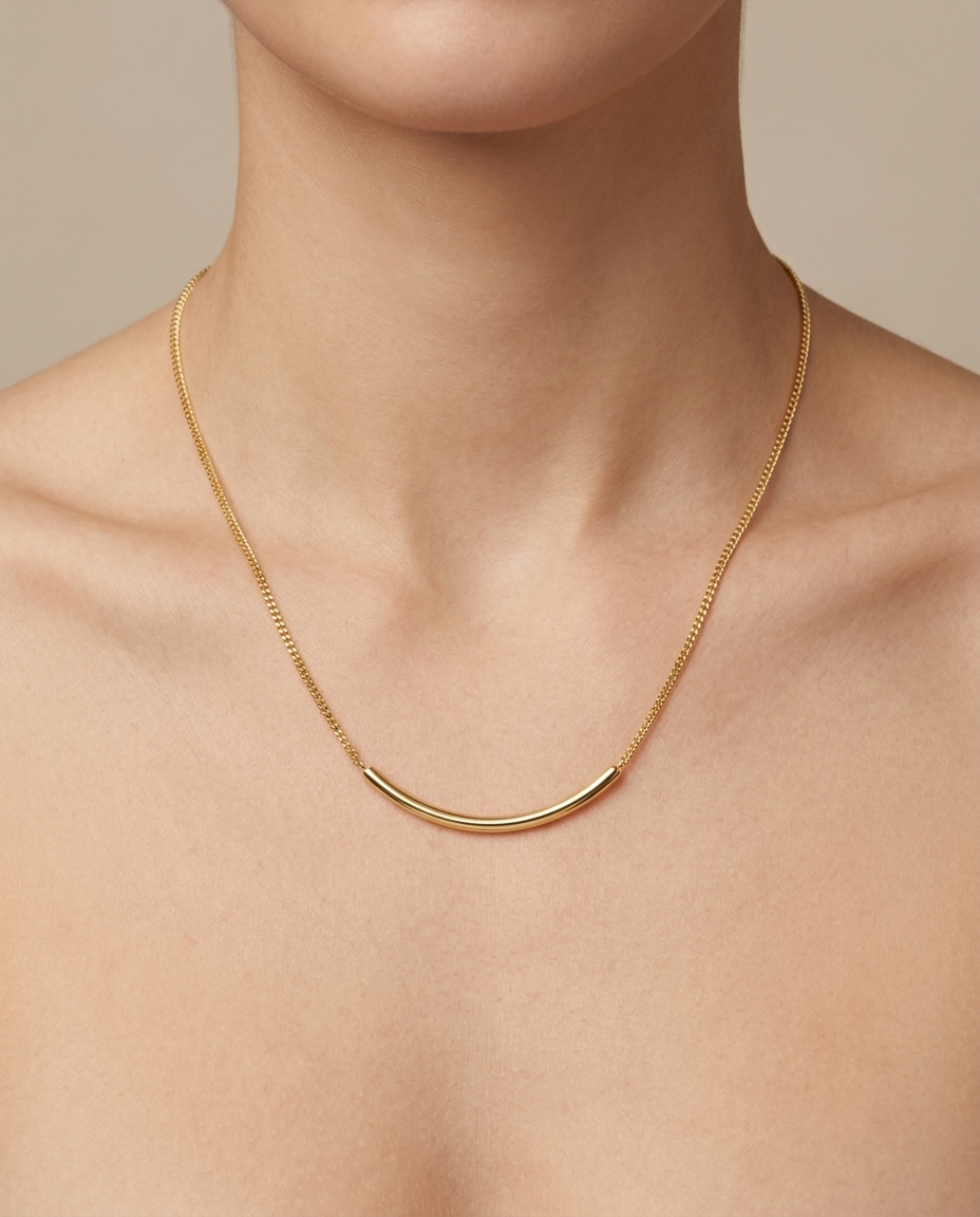 14KT Gold Box Chain Necklace on model