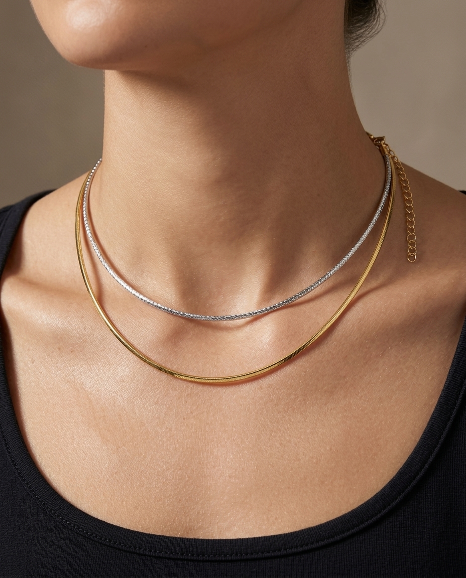 14KT Two Tone Gold Omega Necklace view 2