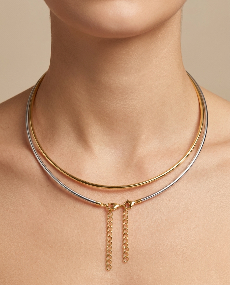 14KT Two Tone Gold Omega Necklace view 2