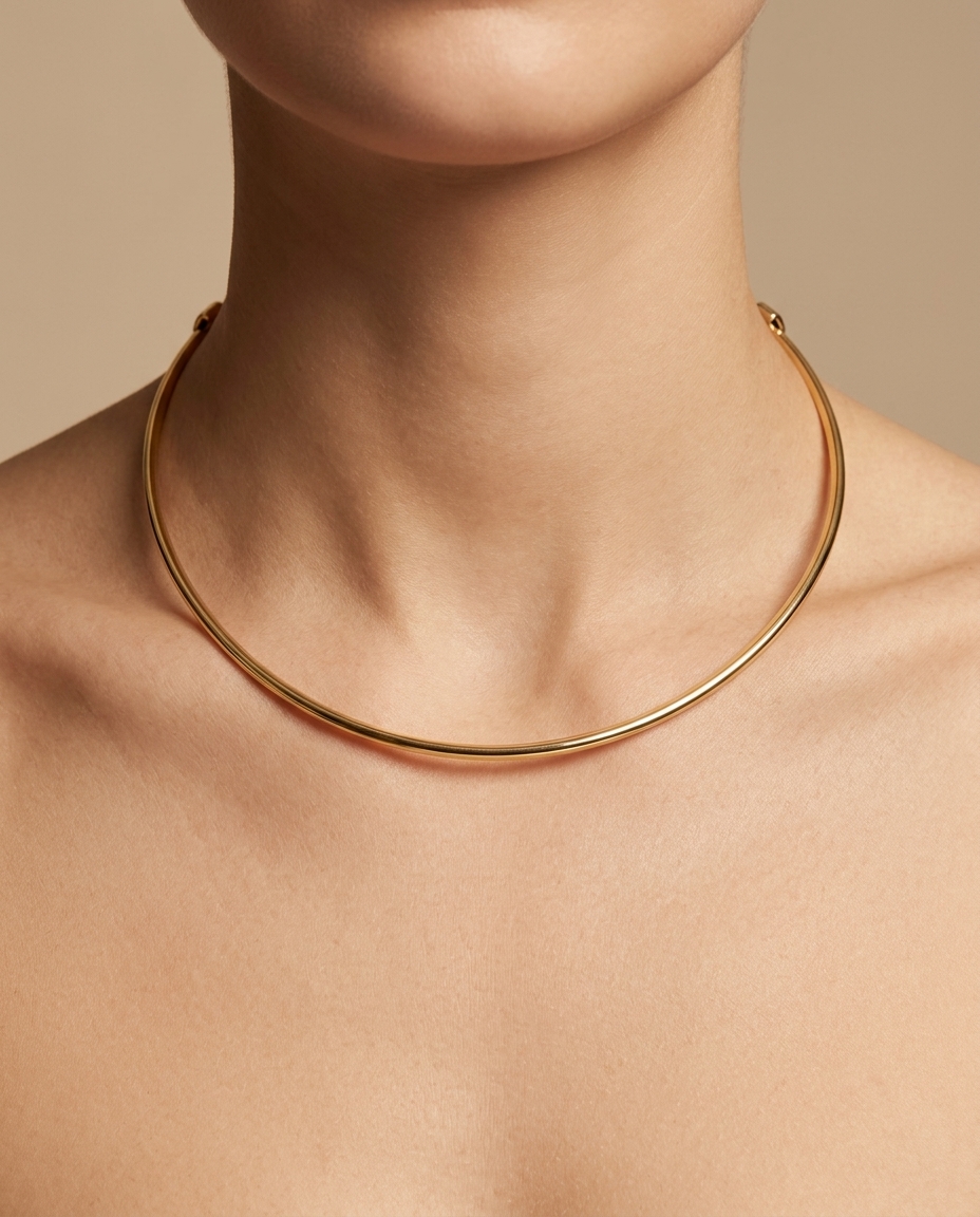 14KT Yellow Gold Omega Necklace on model