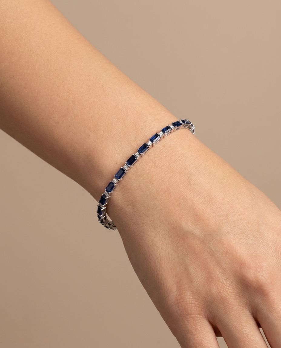 18KT White Gold Sapphire and Diamond Bracelet on model