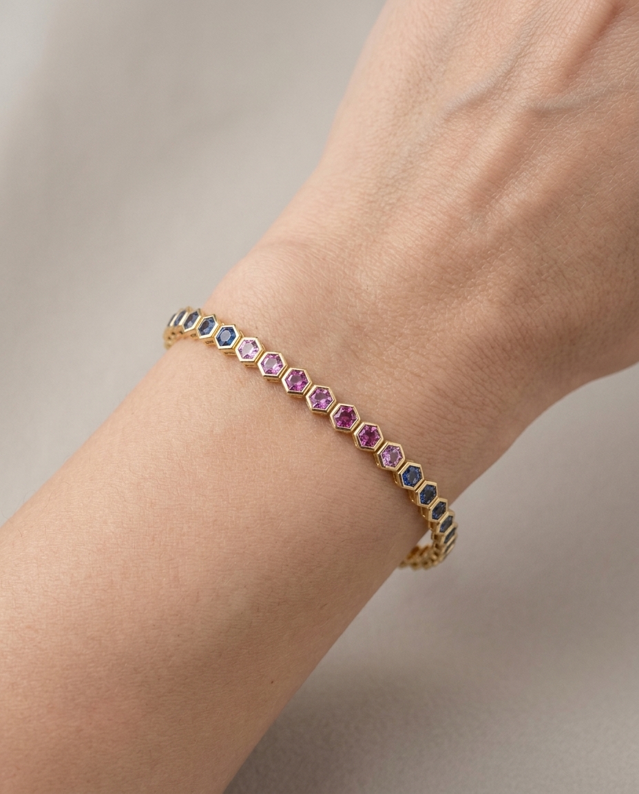 14KT Yellow Gold Multi Sapphire Bracelet view 2