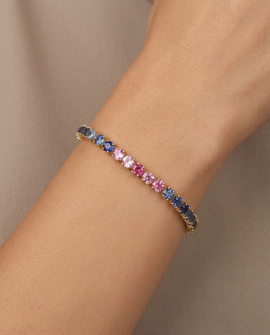 14KT Yellow Gold Multi Sapphire Bracelet on model