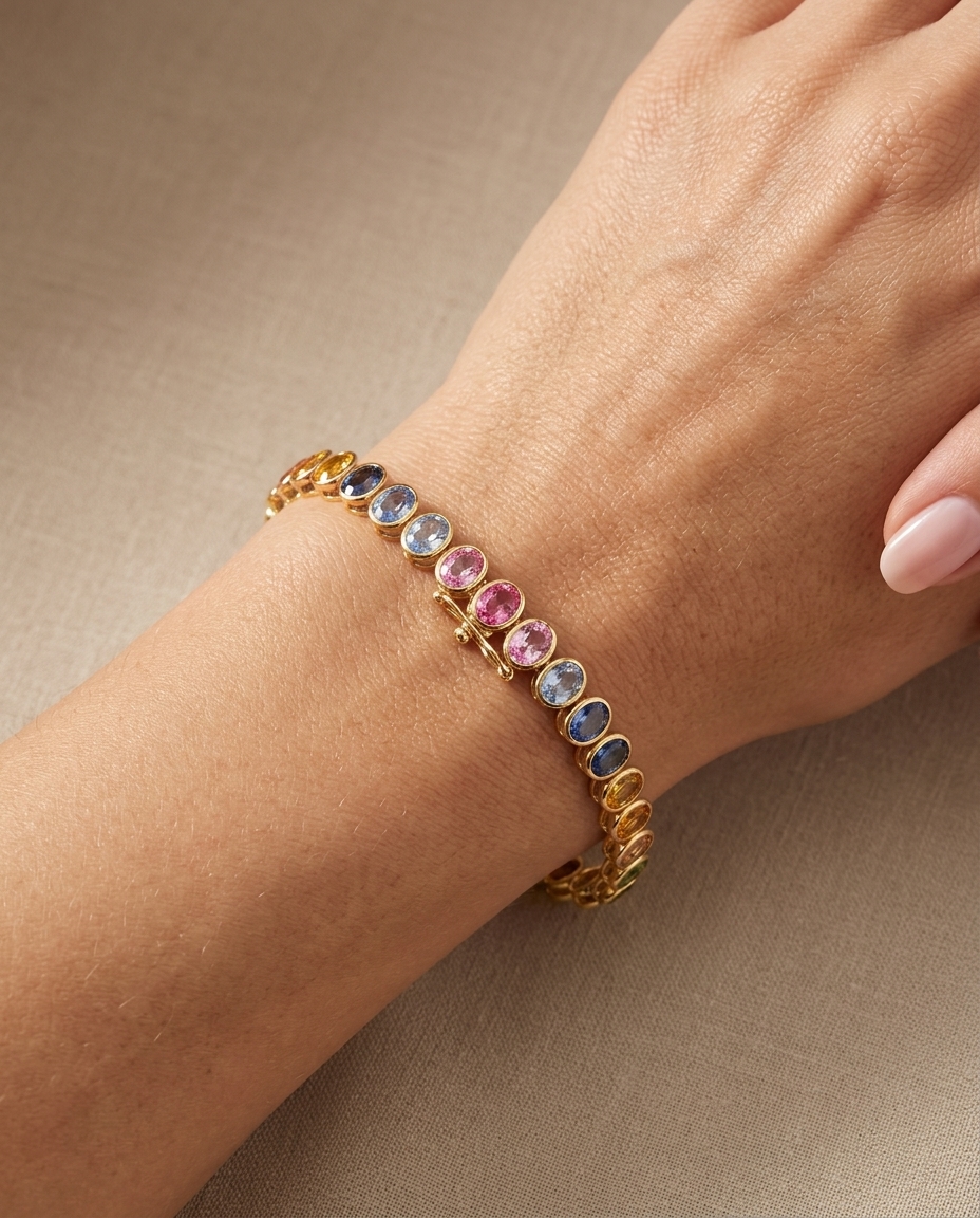 14KT Gold Multi Sapphire Bracelet view 2