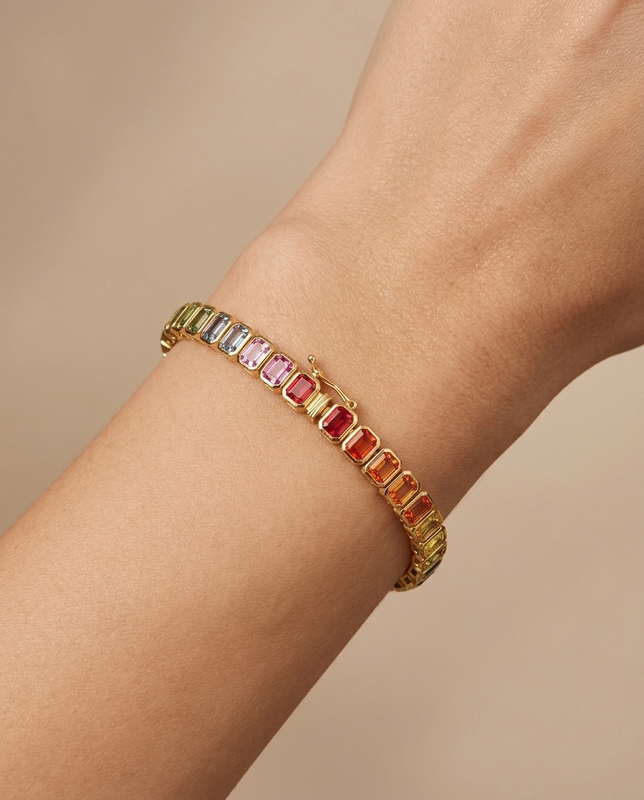14KT Yellow Gold Multi Sapphire Bracelet view 2