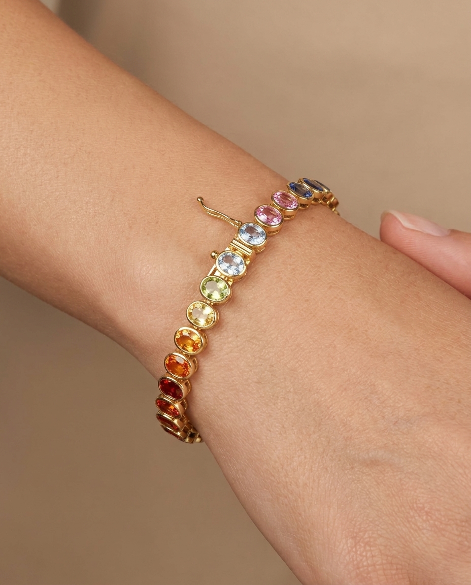 18KT Gold Multi Sapphire Bracelet view 2
